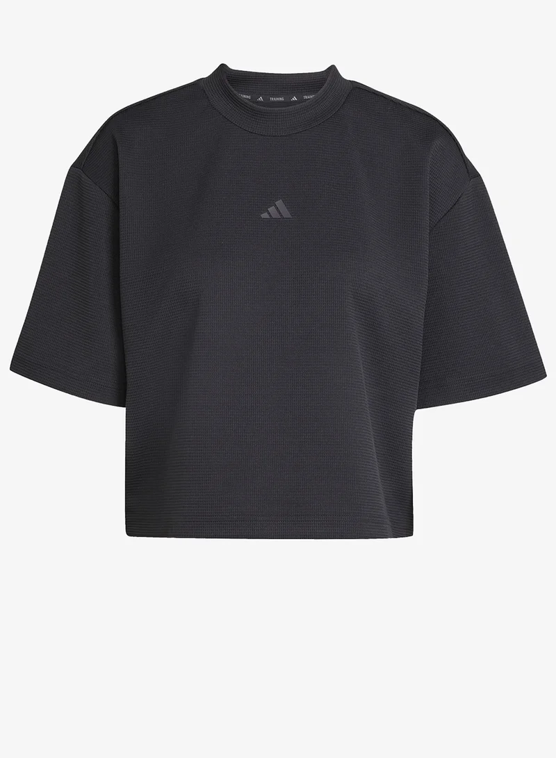 Adidas BLACK Yoga Motion Waffle T-Shirt for Women | Best Price UAE