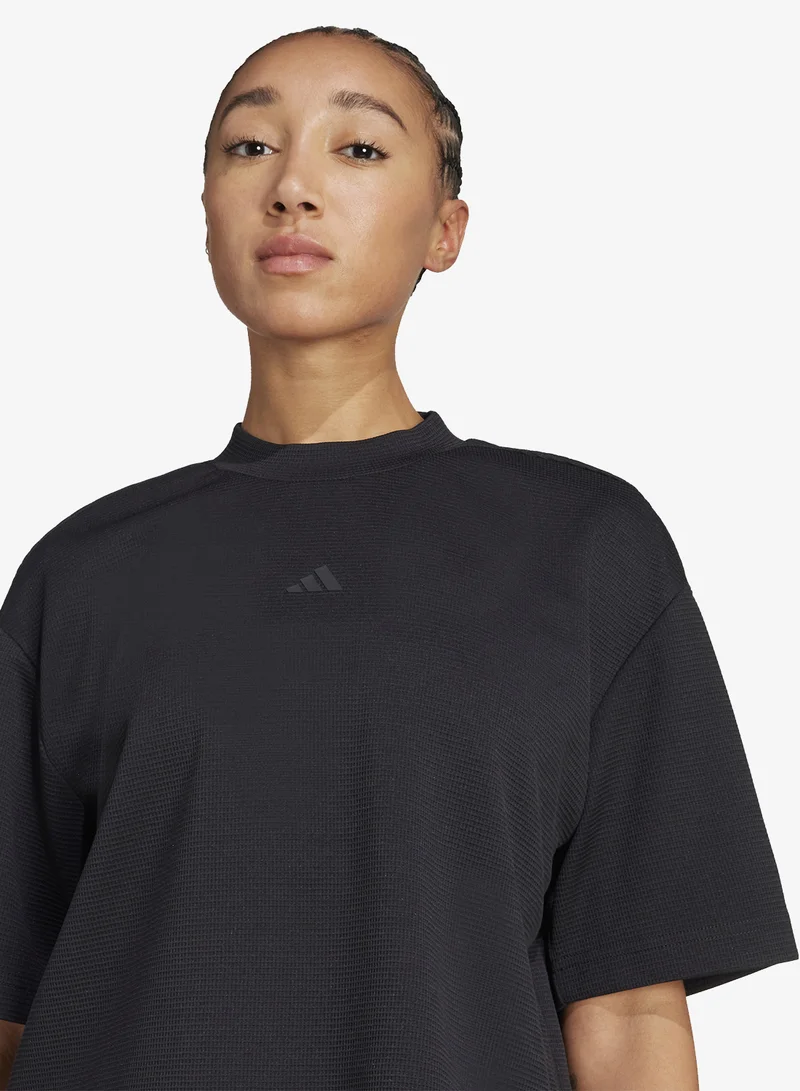 Adidas BLACK Yoga Motion Waffle T-Shirt for Women | Best Price UAE