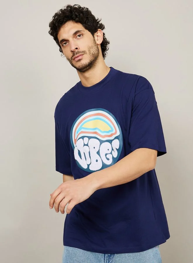 Styli Ribbed Neck Embroidered Boxy T-Shirt