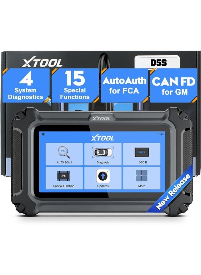 أداة اكس  ماسح D5S OBD2 قارئ أكواد 2025 للسيارات والشاحنات مع 15 وظيفة إعادة ضبط، وإعادة تعلم حساس الدوران، ووظيفة FCA AutoAuth، ودعم CAN FD لسيارات جنرال موتورز، وأدوات فحص ABS ومحرك SRS وناقل الحركة - Image 1