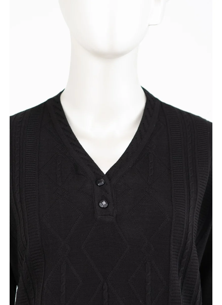 Oppland Women's Wool Knitted Knitwear Mother Sweater Diamond Patterned Two Buttons
