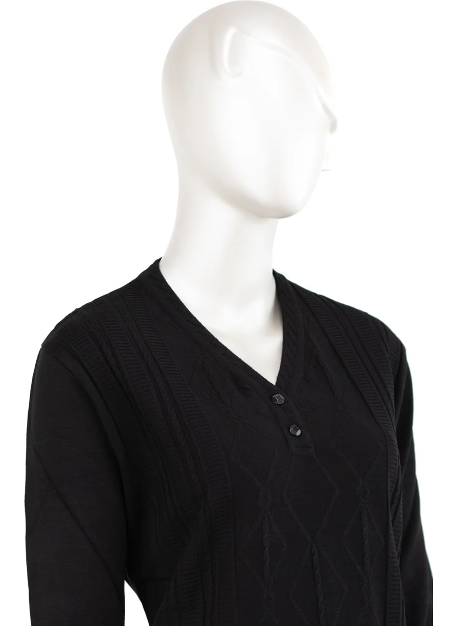 Oppland Women's Wool Knitted Knitwear Mother Sweater Diamond Patterned Two Buttons