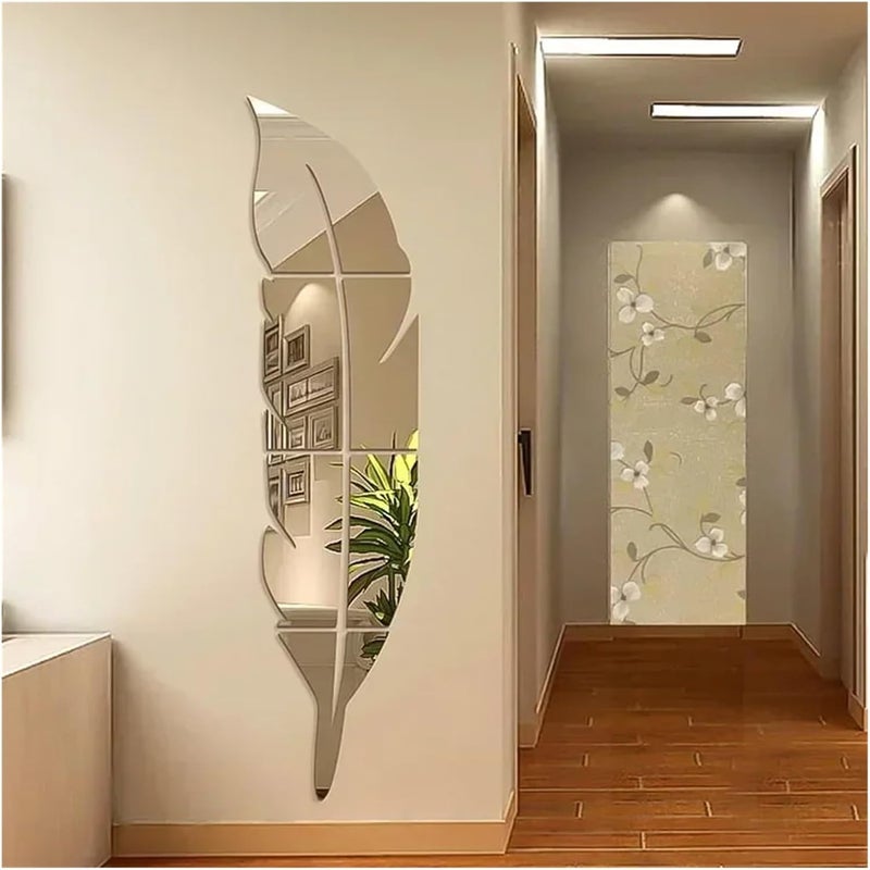 ملصقات حائط مرآة ثلاثية الأبعاد ريش راقص DIY فن جو منزل لامع ديكور غرفة المعيشة (ذهبي يسار، S 73x18 سم) - Image 2