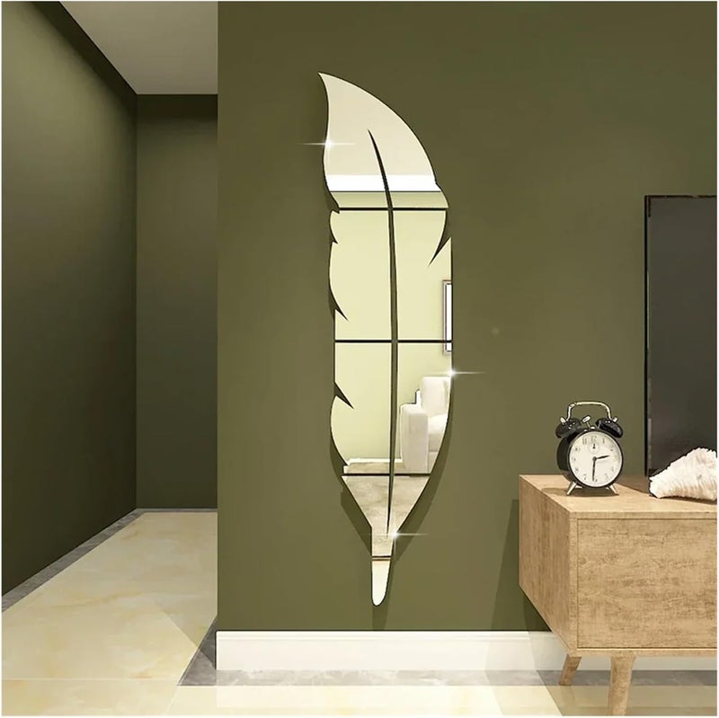 ملصقات حائط مرآة ثلاثية الأبعاد ريش راقص DIY فن جو منزل لامع ديكور غرفة المعيشة (ذهبي يسار، S 73x18 سم) - Image 1