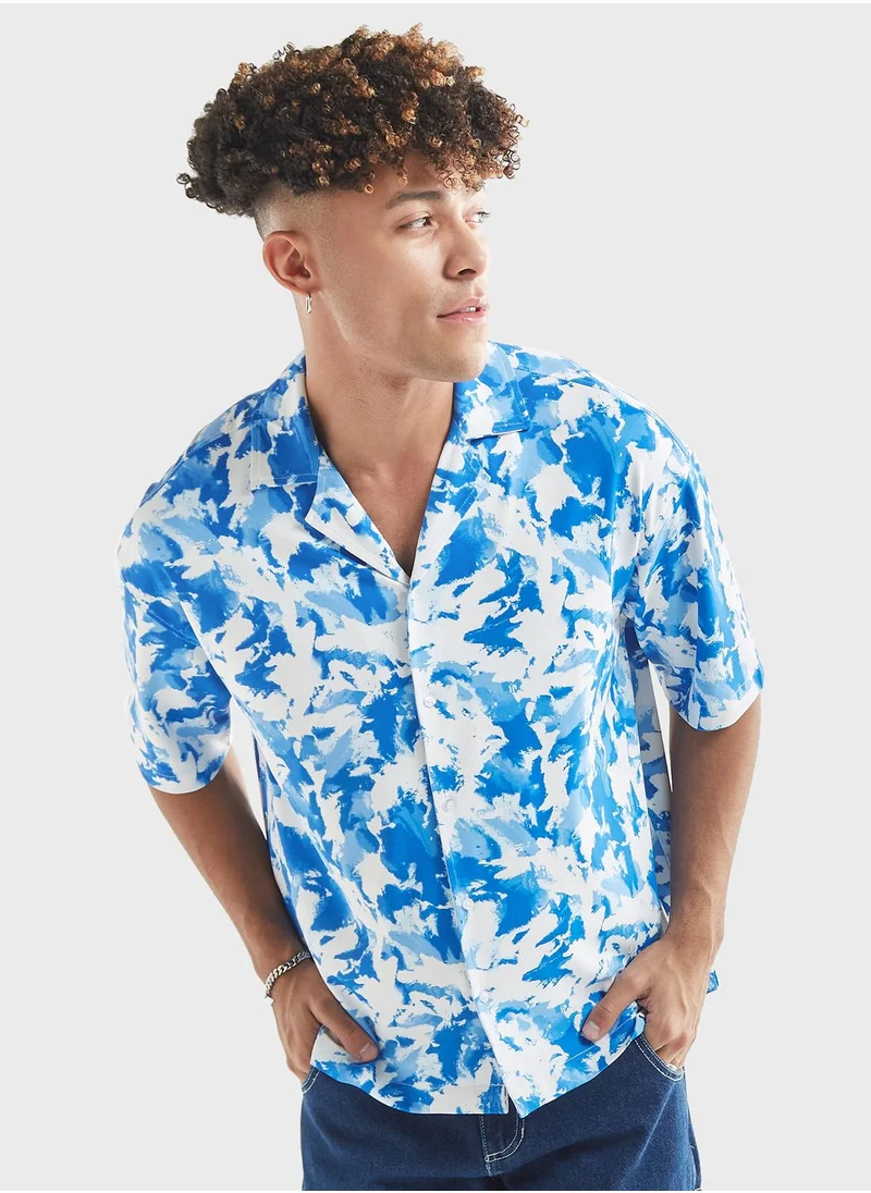 FAV All-Over Print Shirt With Camp Collar