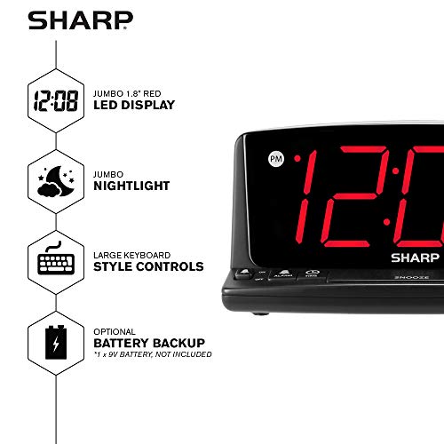 Sharp LED Digital Alarm Clock – Simple Operation - Easy to See Large Numbers, Built in Night Light, Loud Beep Alarm with Snooze, Bright Big Red Digit Display - Image 2
