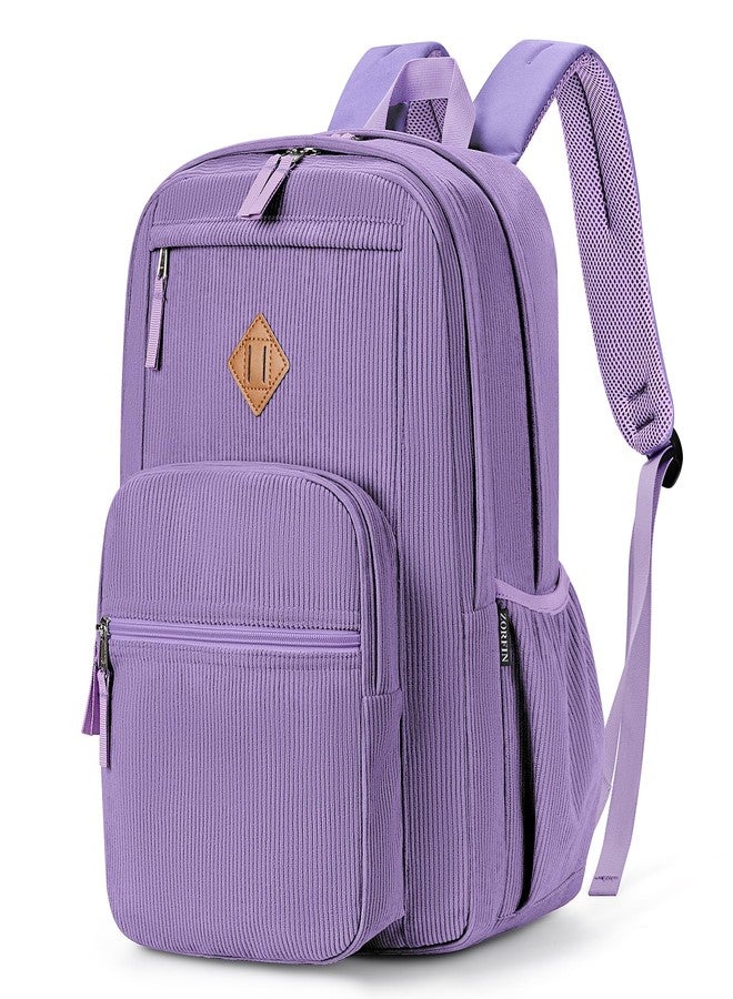 ZORFIN 26L Backpack for College, and Travel: Water Resistant Bookbag, Deep Purple Corduroy, 16.5 Inch - Image 1