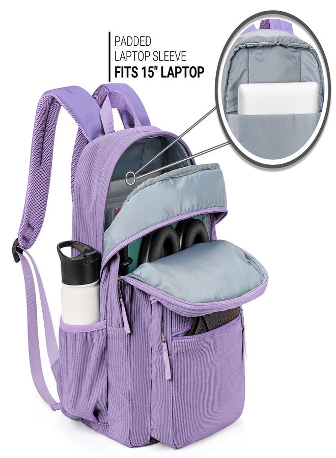 ZORFIN 26L Backpack for College, and Travel: Water Resistant Bookbag, Deep Purple Corduroy, 16.5 Inch - Image 4