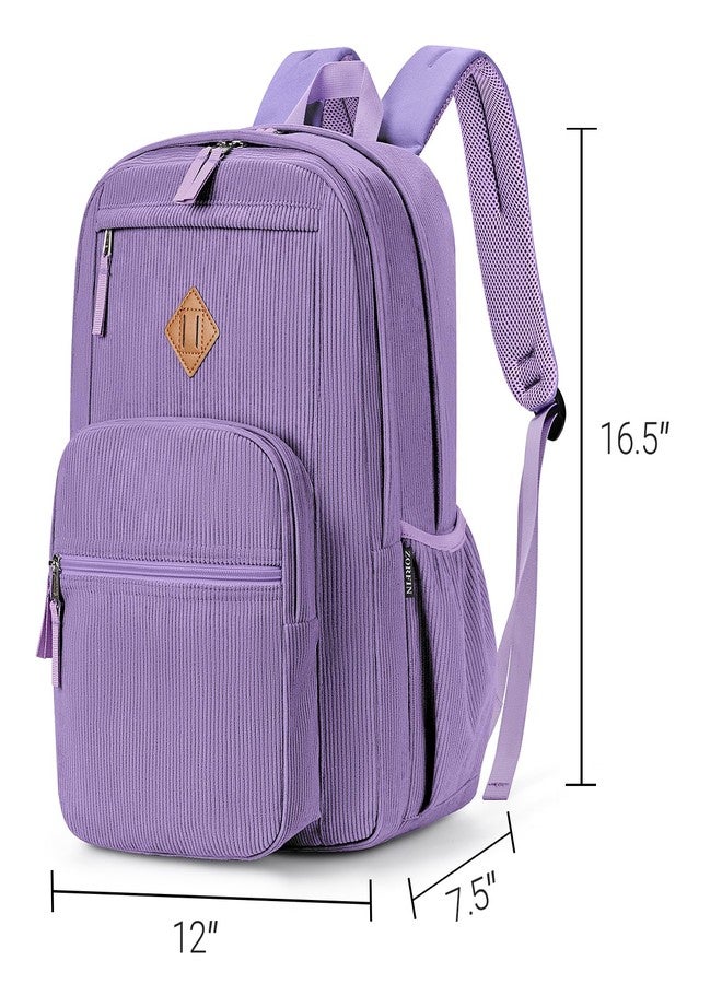 ZORFIN 26L Backpack for College, and Travel: Water Resistant Bookbag, Deep Purple Corduroy, 16.5 Inch - Image 3