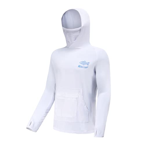 Riverruns UPF 50+ Fishing Hoodie, Sun Hooded Fishing Shirt, Sun Protection Long Sleeves Shirt for Men Fishing White - Image 1