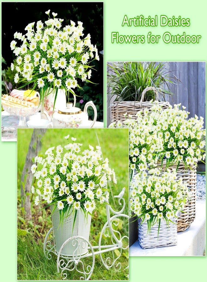 obbsie 12 Bundles Artificial Daisies Flowers Outdoor UV Resistant Fake Silk Daisy Mums Flowers No Fade Faux Greenery Plants for Home Wedding Garden Window Box Outdoor Planters Spring Decor - White - Image 5
