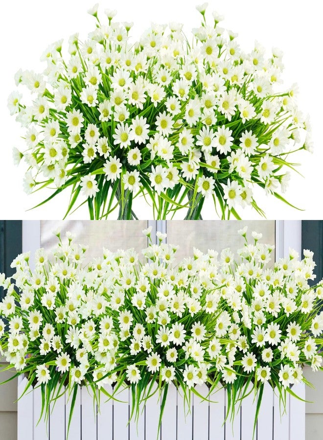 obbsie 12 Bundles Artificial Daisies Flowers Outdoor UV Resistant Fake Silk Daisy Mums Flowers No Fade Faux Greenery Plants for Home Wedding Garden Window Box Outdoor Planters Spring Decor - White - Image 1