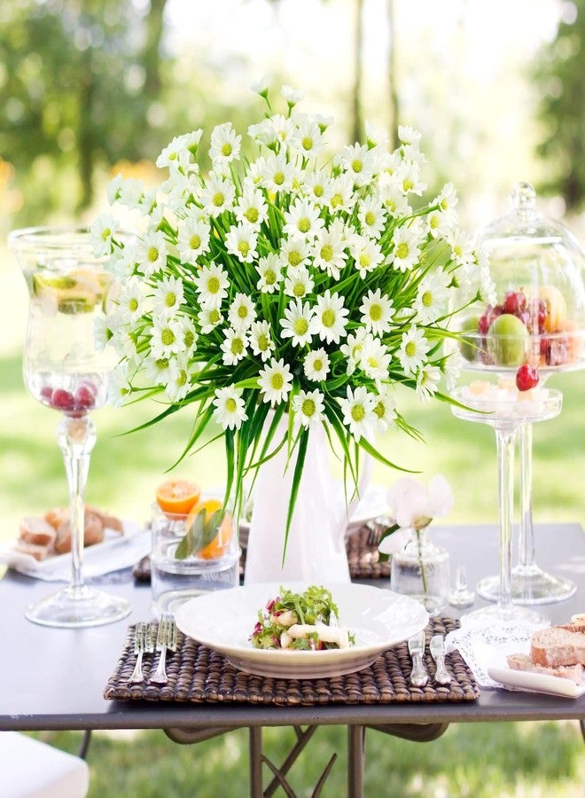 obbsie 12 Bundles Artificial Daisies Flowers Outdoor UV Resistant Fake Silk Daisy Mums Flowers No Fade Faux Greenery Plants for Home Wedding Garden Window Box Outdoor Planters Spring Decor - White - Image 2