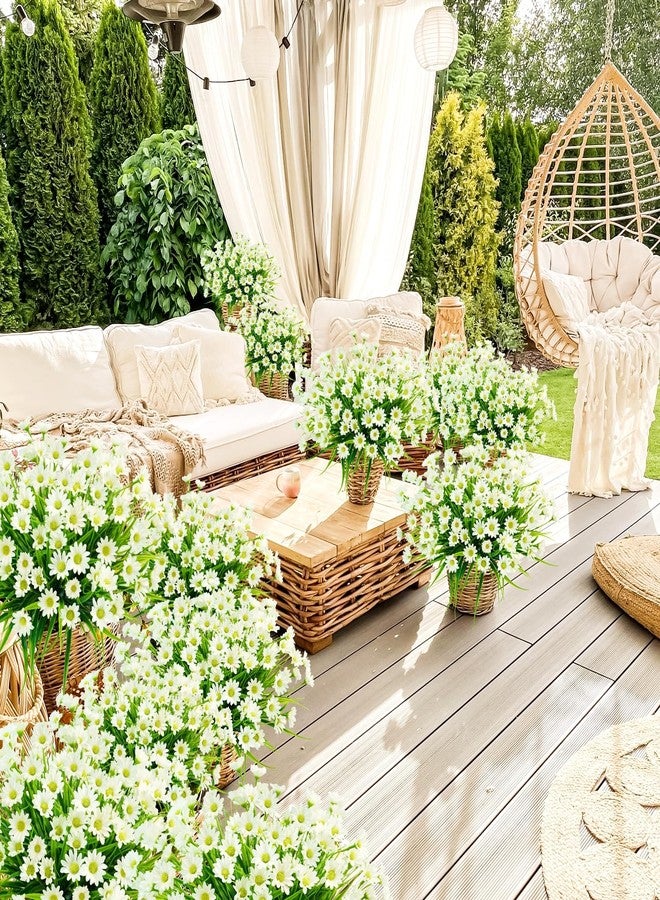 obbsie 12 Bundles Artificial Daisies Flowers Outdoor UV Resistant Fake Silk Daisy Mums Flowers No Fade Faux Greenery Plants for Home Wedding Garden Window Box Outdoor Planters Spring Decor - White - Image 4