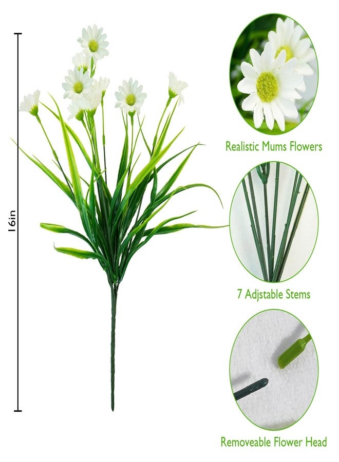 obbsie 12 Bundles Artificial Daisies Flowers Outdoor UV Resistant Fake Silk Daisy Mums Flowers No Fade Faux Greenery Plants for Home Wedding Garden Window Box Outdoor Planters Spring Decor - White - Image 3