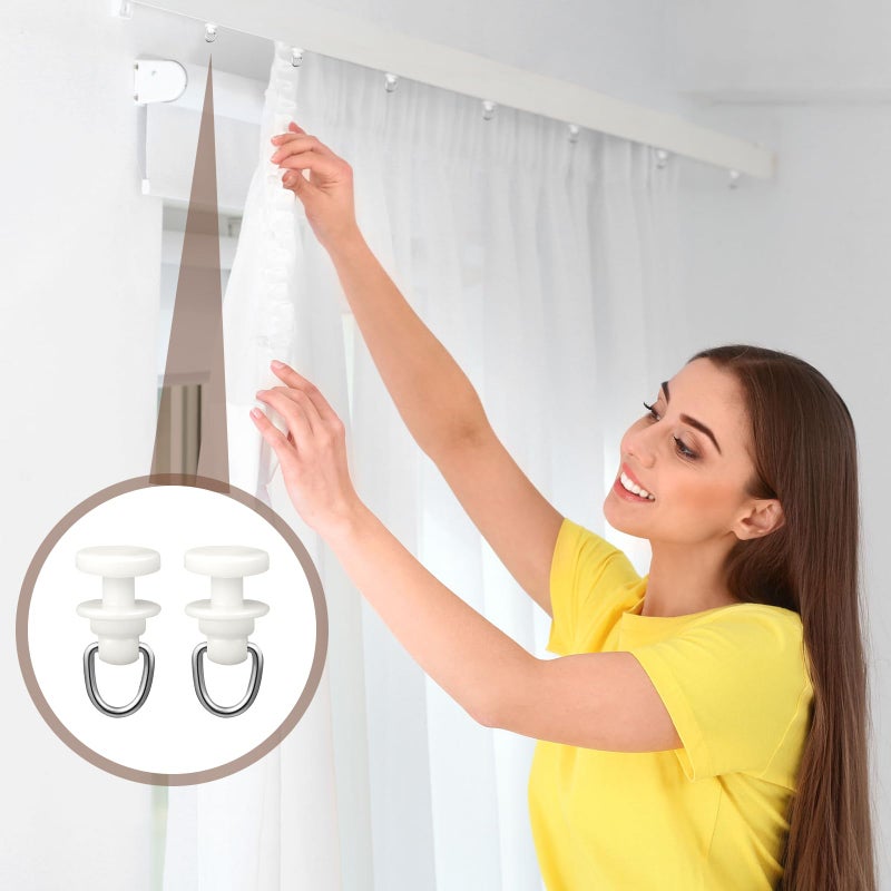 Craftsatin Plastic Curtain Track Hooks Ceiling Sliding Curtain Glider Tracks Accessories for Living Bedroom Shower Privacy Rv Garage Divider Track and Hooks(100 Pcs) - Image 3