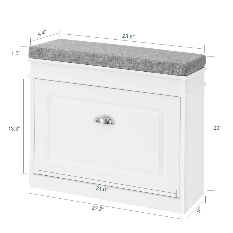 Haotian Shoe Storage Bench, Small Shoe Cabinet for Entryway, Narrow Shoe Rack with 1 Flip-Drawer and Seat Cushion, White, FSR82-K-W - Image 2