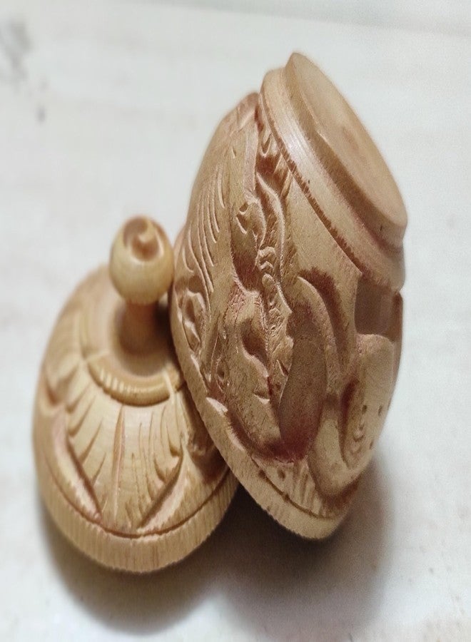 Wooden Carving Round kumkum Hand Work- Sindoor Box (Brown, Small) set of 4 Decorative Showpiece - 4 cm (Wood, Brown) - Image 3