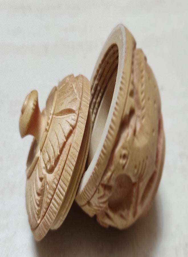 Wooden Carving Round kumkum Hand Work- Sindoor Box (Brown, Small) set of 4 Decorative Showpiece - 4 cm (Wood, Brown) - Image 2