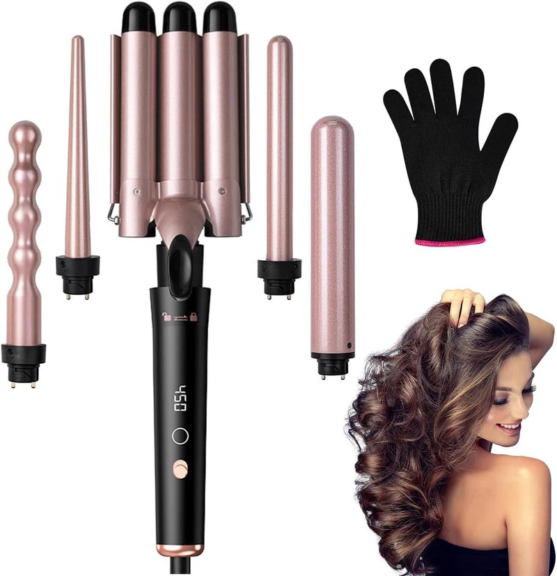 ECVV 5 in 1 Curling Wand Set Multi Curl, Hair Curler Curling Iron Set with 5 Interchangeable Ceramic Barrels, Instant Heat Up, Dual Voltage, Rose Gold - Image 1