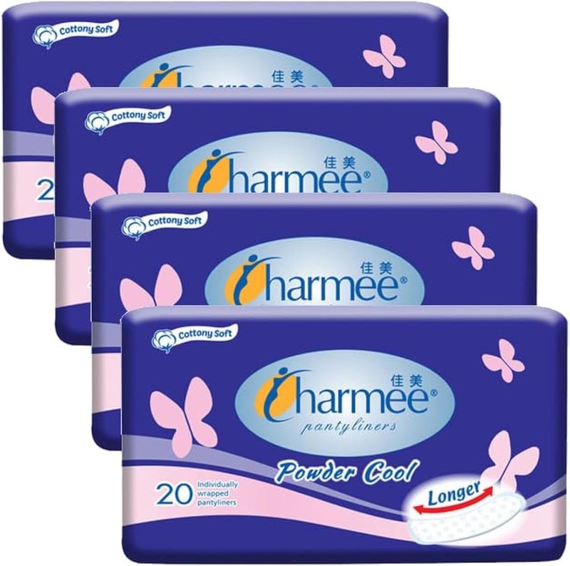 Charmee Pantyliners Powder Cool with Longer at 180mm 4x20's (80 Pantyliners) Individually Wrapped Pantyliners - Image 1