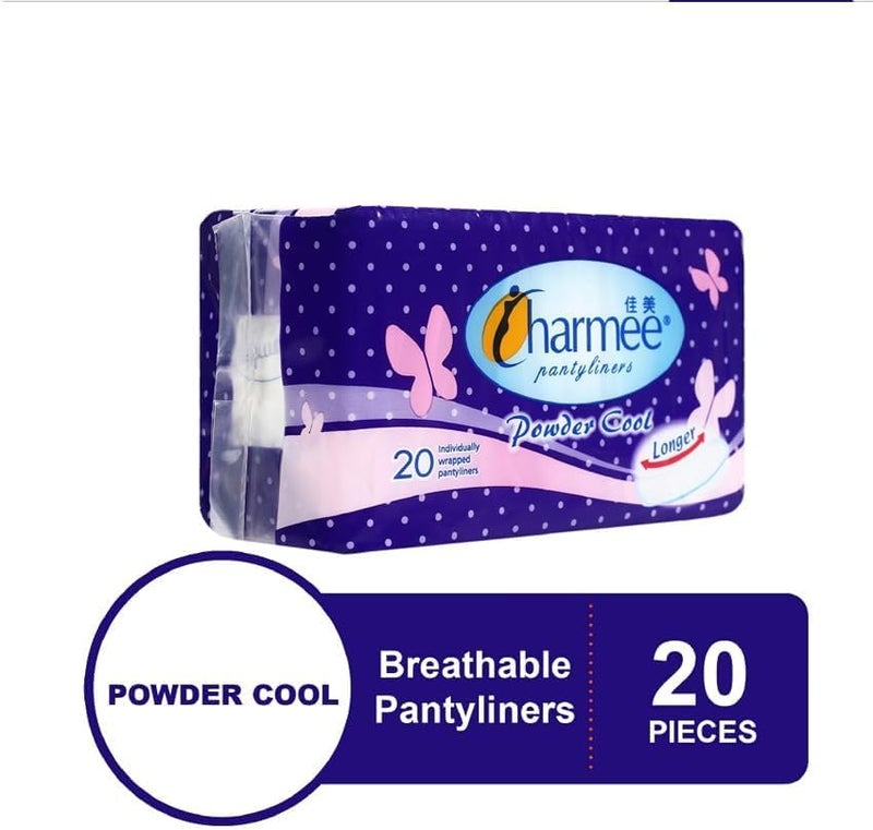Charmee Pantyliners Powder Cool with Longer at 180mm 4x20's (80 Pantyliners) Individually Wrapped Pantyliners - Image 4