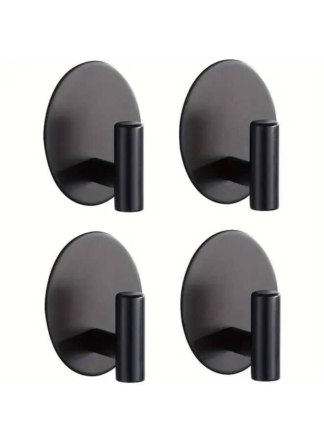 Black Oval Hooks Strong Adhesive No Drill Stainless Steel Door Hat Coat Hooks - Image 1