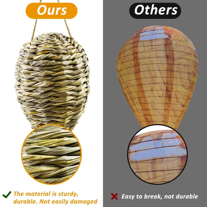Waybas 2 Pack Woven Reed Crochet Wasp Nest Decoy, Faux Hanging Wasp Hornets Hive Nests Artificial Fake Wasp Nest Decoy Decoration for Patio Eaves Yard Home, 10Ã—4 Inch - Image 4