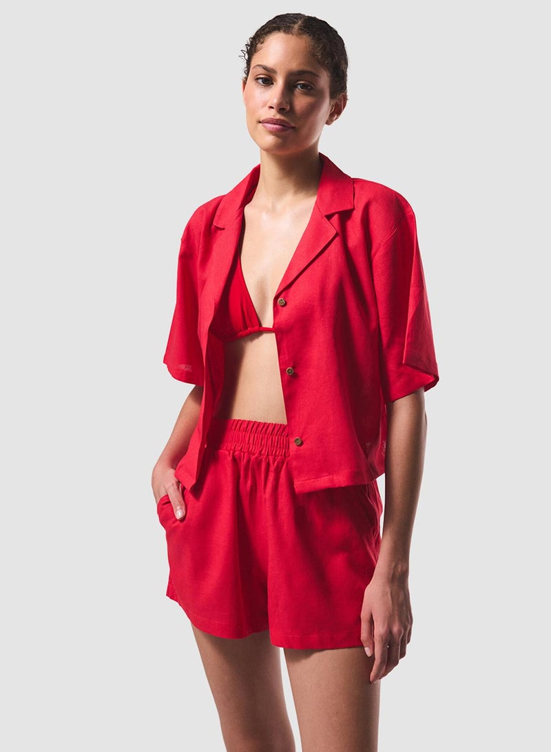 Penti Tera Gomlek Red Beachwear Shirt - Image 2