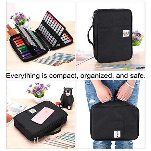 BTSKY Portable Colored Pencil Case - Colored Pencil Organizer Holds 166 Pencils or 112 Gel Pens Large Capacity Zippered Pencil Holder Gel pens (Black) - Image 4