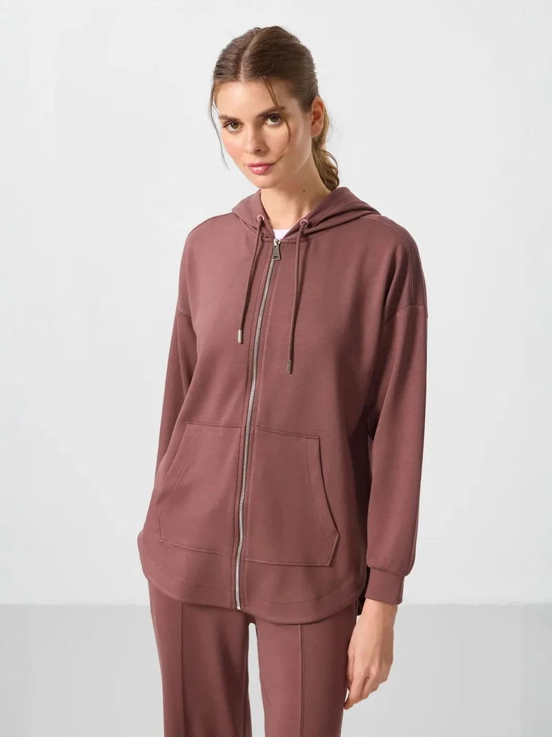 تومي لايف TOMMY Oversized Hooded Long-sleeve Zip Tunic Top