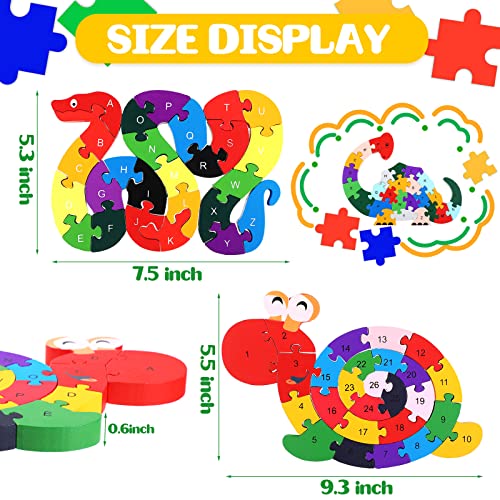 Yunsailing 4 Pcs Alphabet Jigsaw Puzzle Wooden Blocks Toys Alphabet Educational Toddler Puzzle Toys for Preschool Learning Party Favor Gift LearningSnake Dinosaur Elephant Snail - Image 5