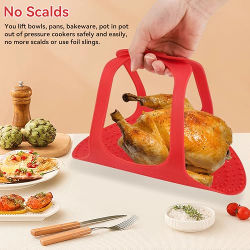 Agatige Silicone Turkey Lifter, Reusable Heat Resistant Non Stick Poultry Lifter Turkey Roasting Sling Oven Baking Mat for Home Cooking, 23.2 x 12.4 in - Image 5