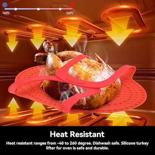Agatige Silicone Turkey Lifter, Reusable Heat Resistant Non Stick Poultry Lifter Turkey Roasting Sling Oven Baking Mat for Home Cooking, 23.2 x 12.4 in - Image 4
