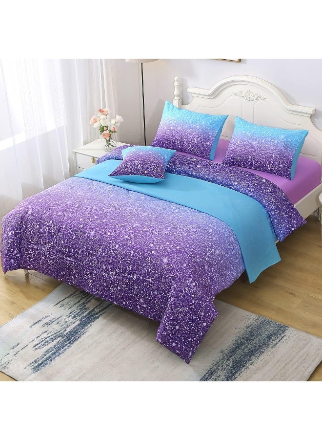 JQinHome Glitter Comforter Set Twin Size, 6 Piece Bed in A Bag 3D Colorful Ombre Bedding Set for Girls Kids  - Image 4