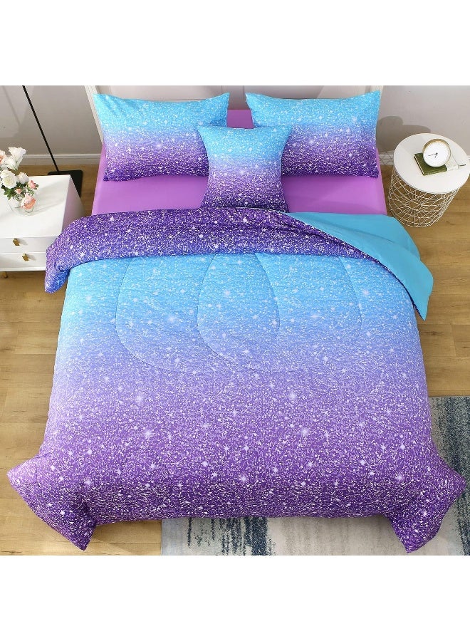 JQinHome Glitter Comforter Set Twin Size, 6 Piece Bed in A Bag 3D Colorful Ombre Bedding Set for Girls Kids  - Image 3
