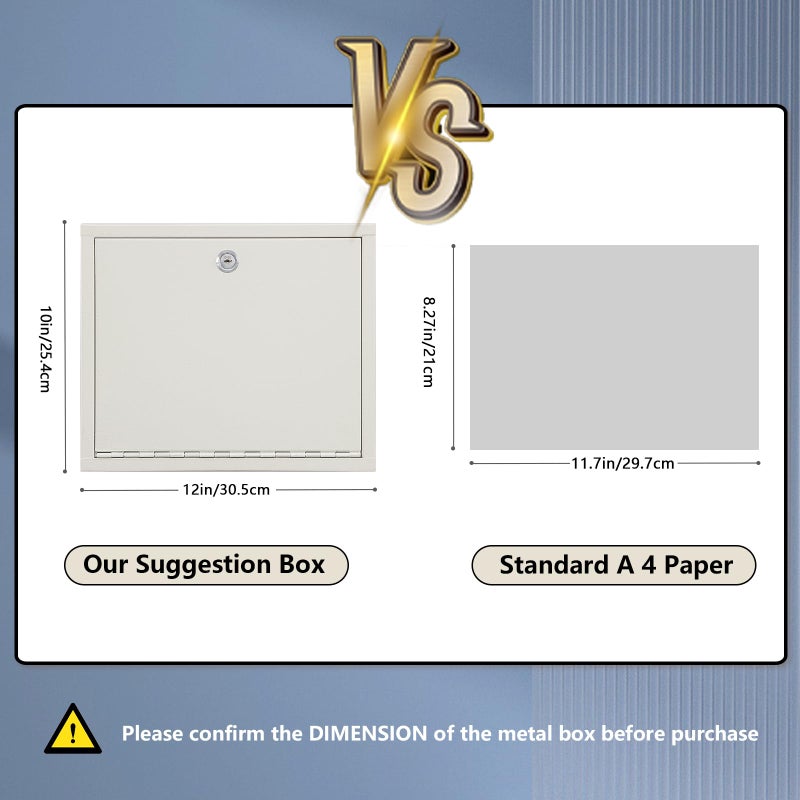 KYODOLED Suggestion Box with Lock and Slot, Wall Mounted Small Mailbox for Office, Key Drop Box with 50 Free Suggestion Cards, Safe Lock Box, Ballot Box, Donation Box, 3W x 10H x 12L Inch White - Image 3