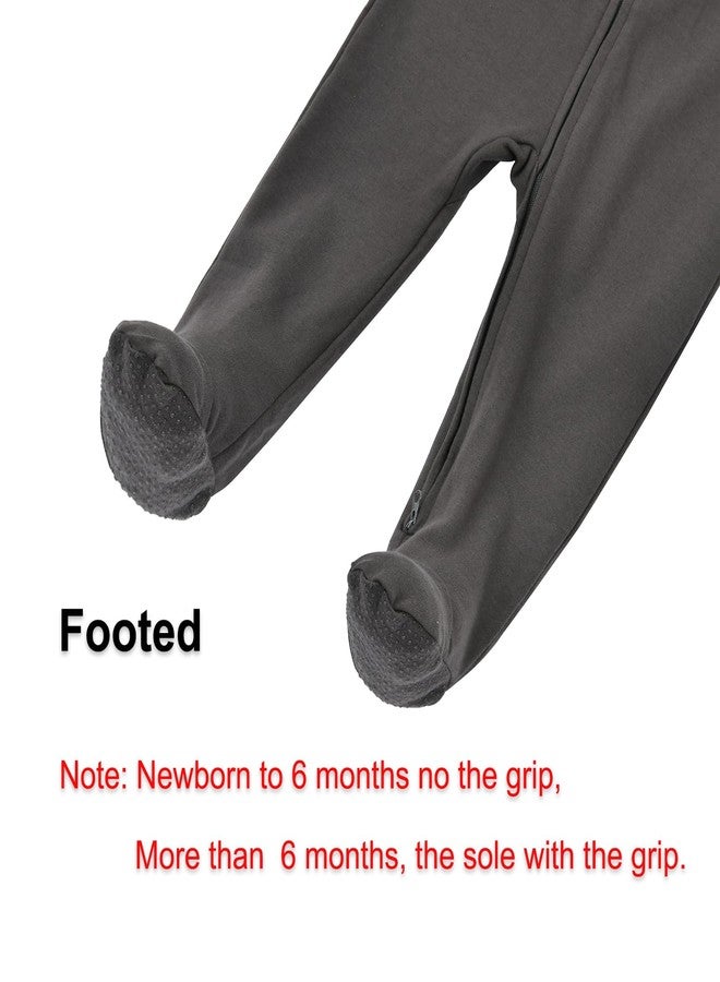 Aablexema Baby Footed Pajamas with Mitten Cuffs Zipper 4-Pack Infant Newborn Cotton Long Sleeve Outfit(Dark Grey/Light Grey/Navy/Avocado,Newborn) - Image 4