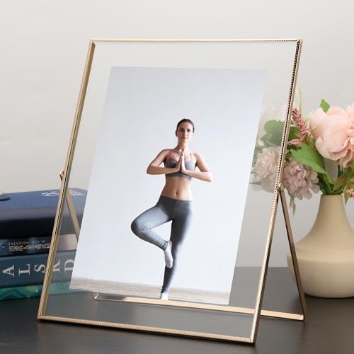 GorYeeFine Gold 8x10'' Floating Frame Set of 2, For Photo Sizes ( 5x7'' ,6x8'' 7x9'' up to 8x10''), Beautiful Metal Lace Edge Frames Adjustable Tabletop/Shelf Photo Frame, Classy Gift Choice for Wedding, - Image 2