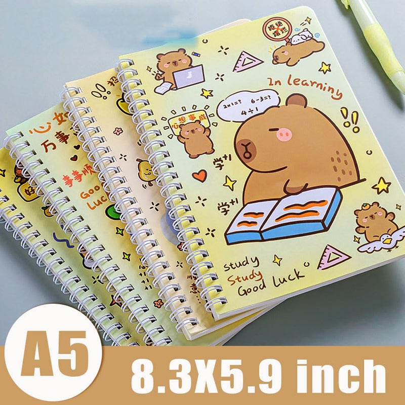 4 Pack A5 Spiral Notebooks with Capybara Pattern - 60 Sheets Each - Image 2