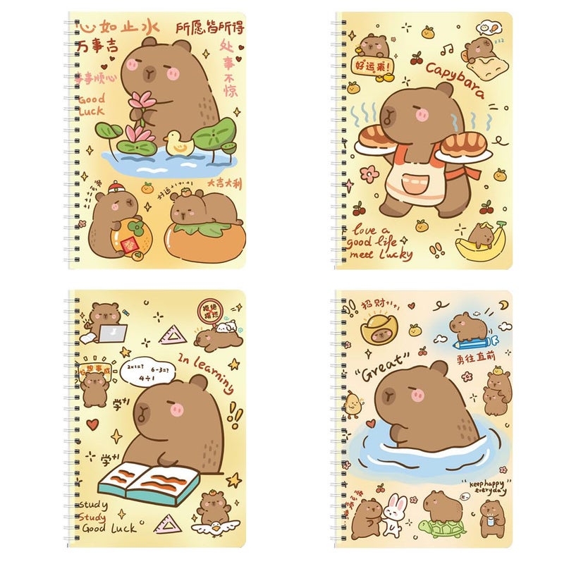 4 Pack A5 Spiral Notebooks with Capybara Pattern - 60 Sheets Each - Image 1