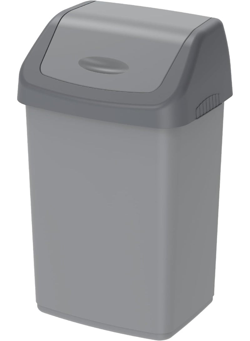 Super Plastic Dust Bin 20L Flip-Top Waste Bin With Swing Lid, Pearl Durable Garbage Dustbin for Kitchen, Bathroom & Office, Hygienic Covered Trash Can, Compact Home Use Grey - Image 1