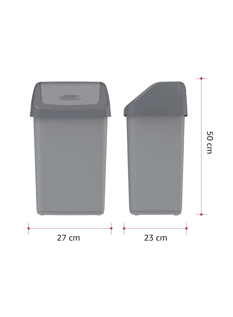 Super Plastic Dust Bin 20L Flip-Top Waste Bin With Swing Lid, Pearl Durable Garbage Dustbin for Kitchen, Bathroom & Office, Hygienic Covered Trash Can, Compact Home Use Grey - Image 2
