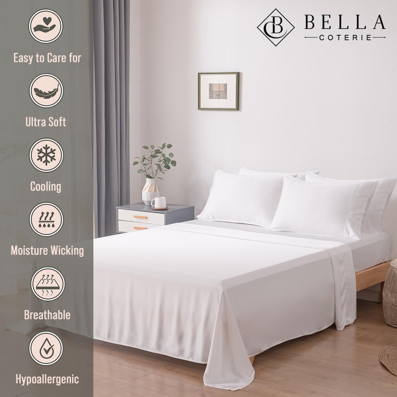 BC BELLA COTERIE Bella Coterie 6 Piece Luxury Bamboo Viscose Queen Size Sheet Set | 100% Organically Grown | Cooling for Hot Sleepers | 18" Deep Pocket | Soft & Hypoallergenic | 4 Pillowcases [White] - Image 2