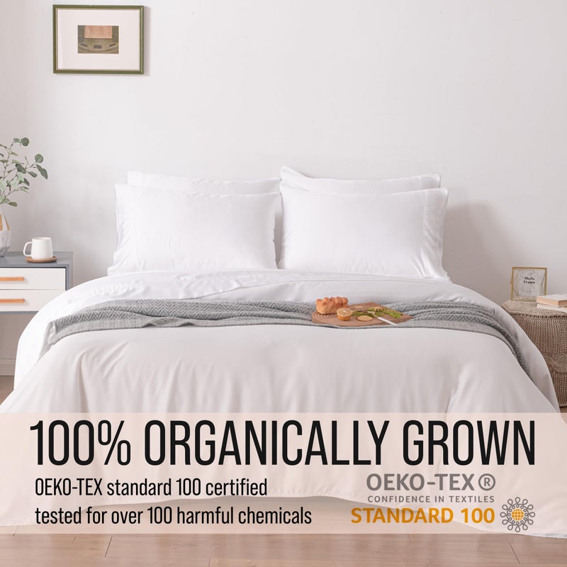 BC BELLA COTERIE Bella Coterie 6 Piece Luxury Bamboo Viscose Queen Size Sheet Set | 100% Organically Grown | Cooling for Hot Sleepers | 18" Deep Pocket | Soft & Hypoallergenic | 4 Pillowcases [White] - Image 4