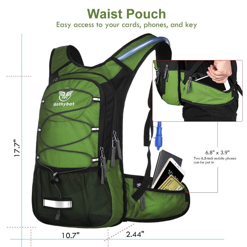 Mothybot Insulated Hydration Backpack Pack with 3L BPA Free Leak Proof Water Bladder, Large Storage Lightweight Hiking Daypack with Waist Pouches & Cooler Layer, for Running, Biking, Camping, Festival - Image 4