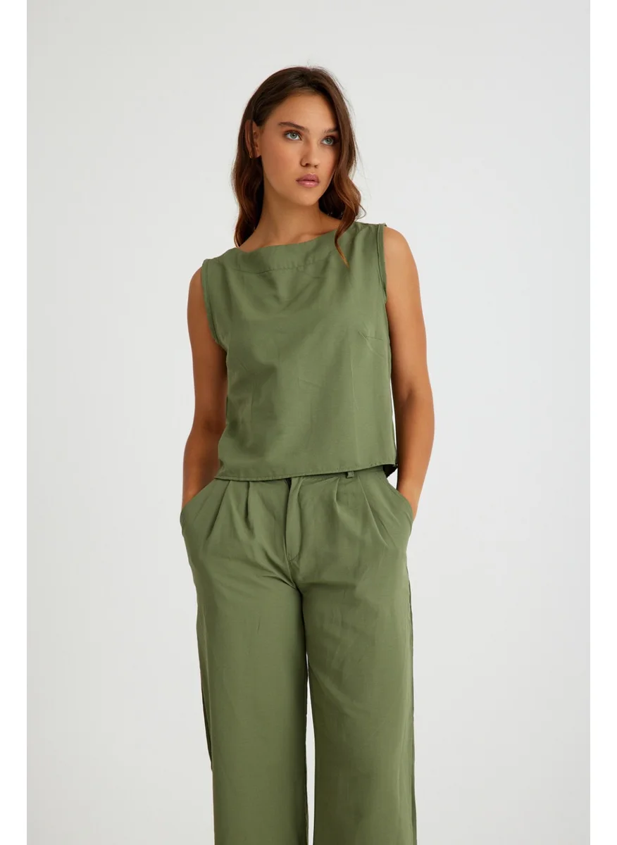 Barbora Linen Casual Sleeveless Top and Bottom Women's Set LN08EKRU1