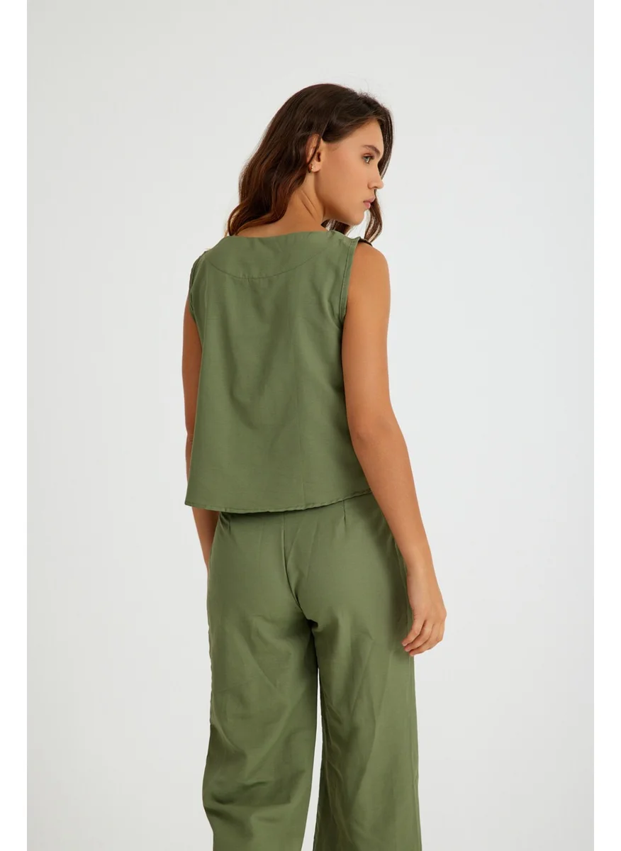 Barbora Linen Casual Sleeveless Top and Bottom Women's Set LN08EKRU1