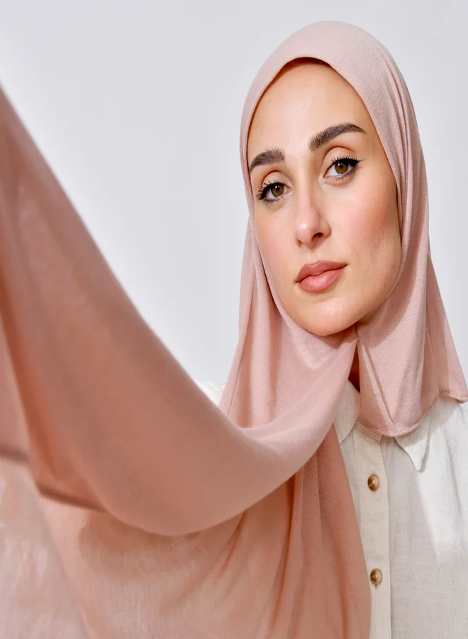 عبايات حوراء شال قطن وردي فاتح بطول ثلاثة أرباع، مخيط من الأمام