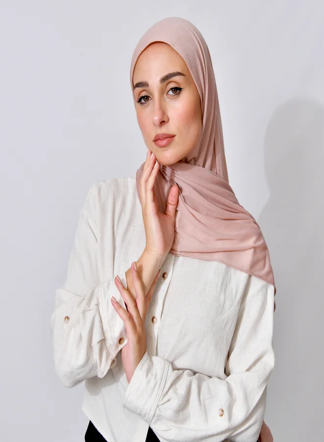 عبايات حوراء شال قطن وردي فاتح بطول ثلاثة أرباع، مخيط من الأمام